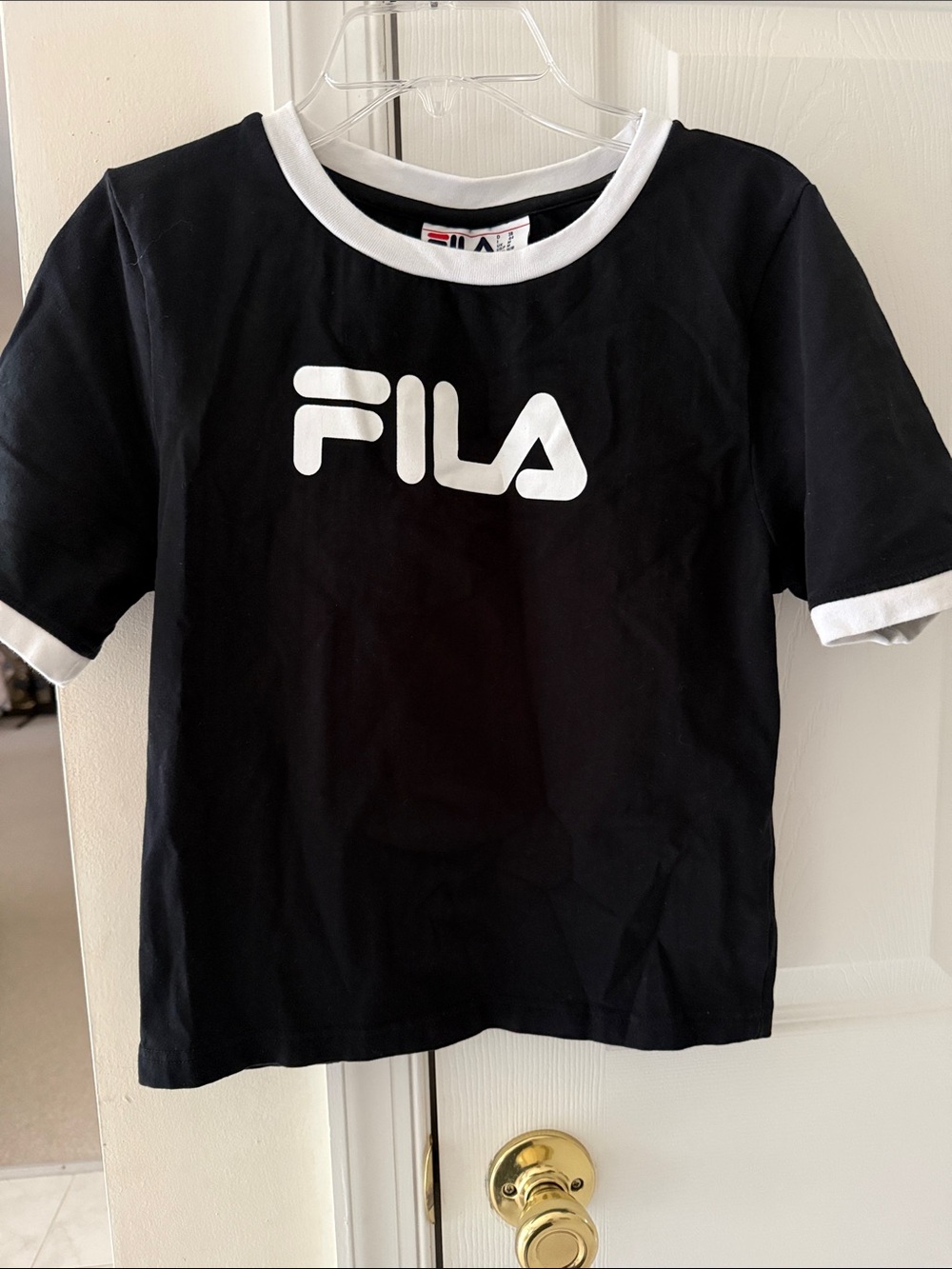 FILA Black Tee with White Logo and Trim M